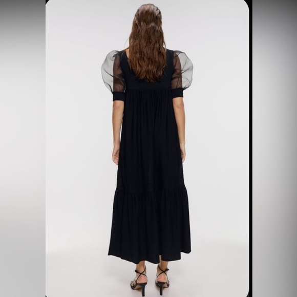 Zara Knit Maxi Black with Empire Waist Organza Sleeves - Picture 4 of 12